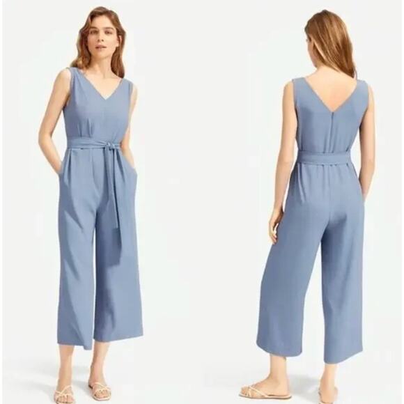 Everlane The Japanese GoWeave Essential Jumpsuit Sz 12 Dusty Blue -Missing Belt- - Picture 12 of 12